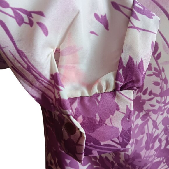 Large Vintage 1970's Pykettes Womens Groovy Mom Top/Blouse Purple Floral Print - Picture 6 of 8